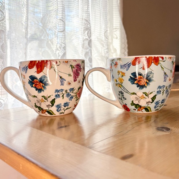 Bluebird and Willow Floral Ceramic Mugs - Set of 2 EUC - Picture 2 of 10